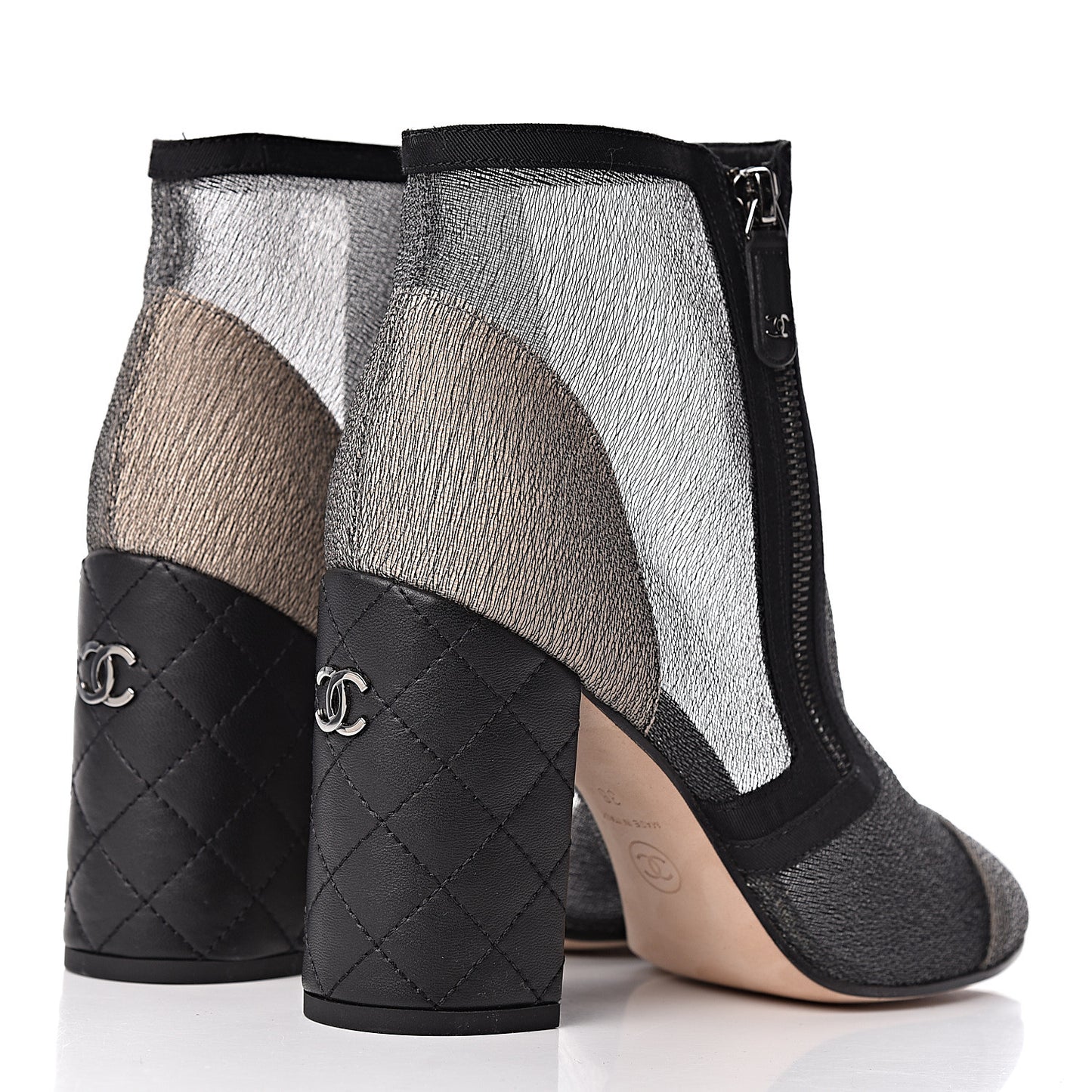 Mesh Grosgrain Cap Toe Short Boots 38 Grey Black
