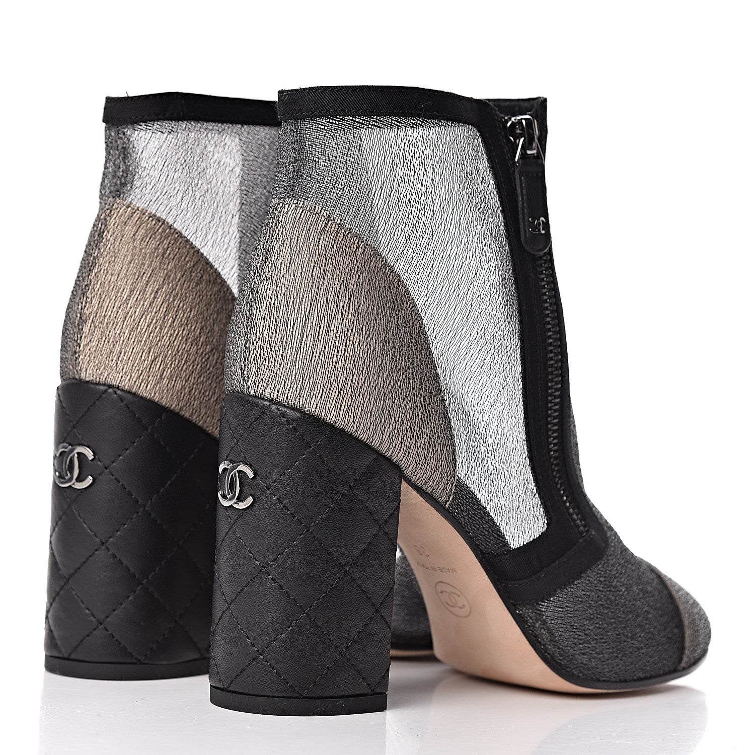 Chanel Mesh Grosgrain Cap Toe Short Boots 38 Grey Black 4 of 12