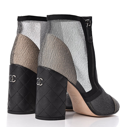 Chanel Mesh Grosgrain Cap Toe Short Boots 38 Grey Black 4 of 12