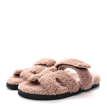 Hermes Woolskin Womens Chypre Sandals 38 Bois De Santal 3 of 7