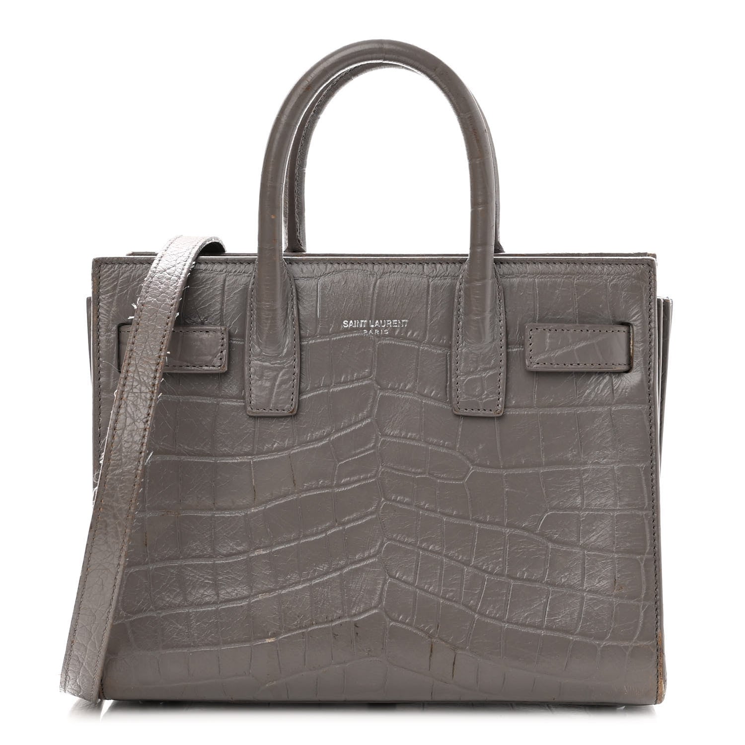 Saint Laurent Calfskin Crocodile Embossed Nano Sac De Jour Fog 1 of 23