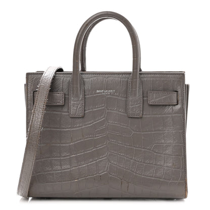 Saint Laurent Calfskin Crocodile Embossed Nano Sac De Jour Fog 1 of 23