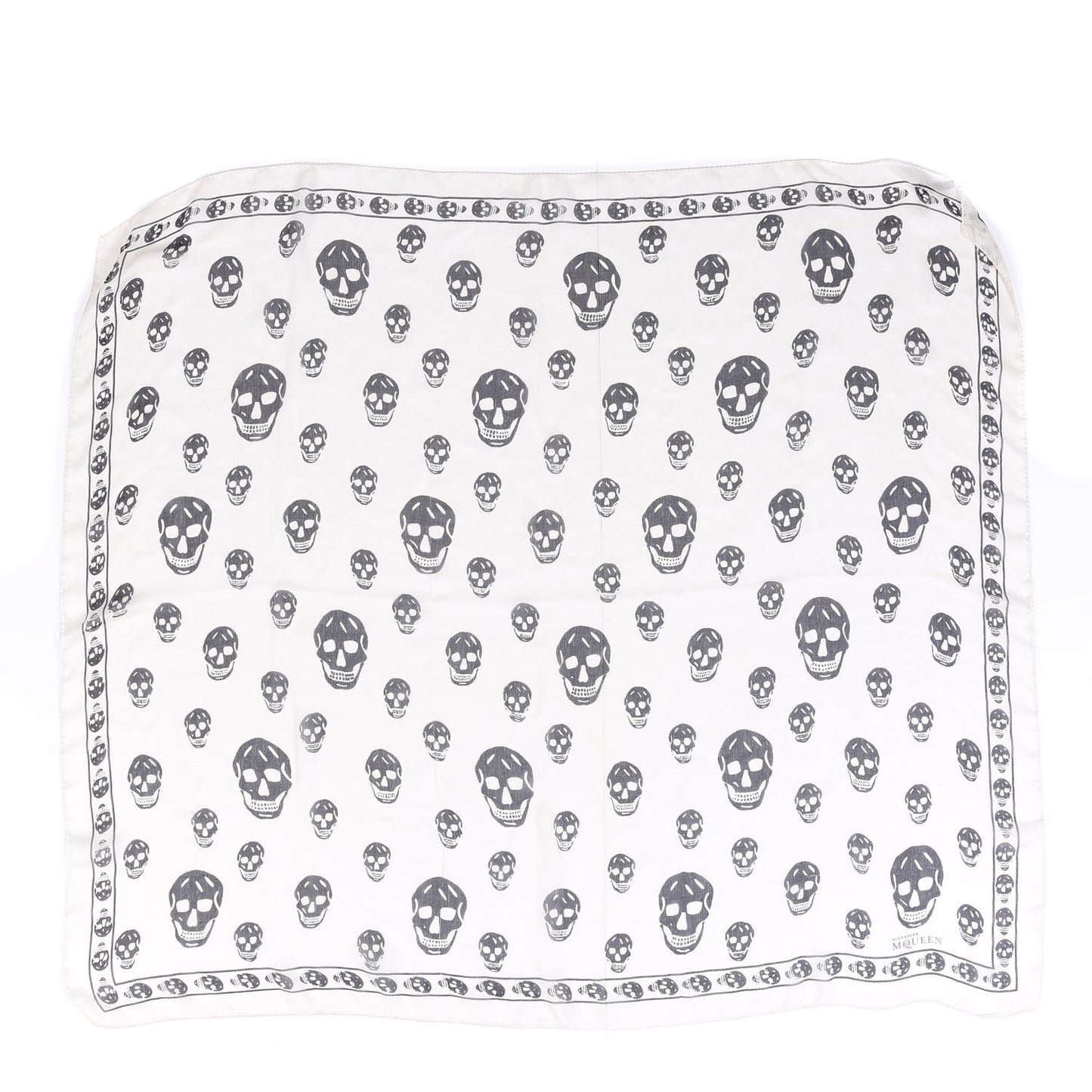 Silk Chiffon Skull Scarf Ivory Black