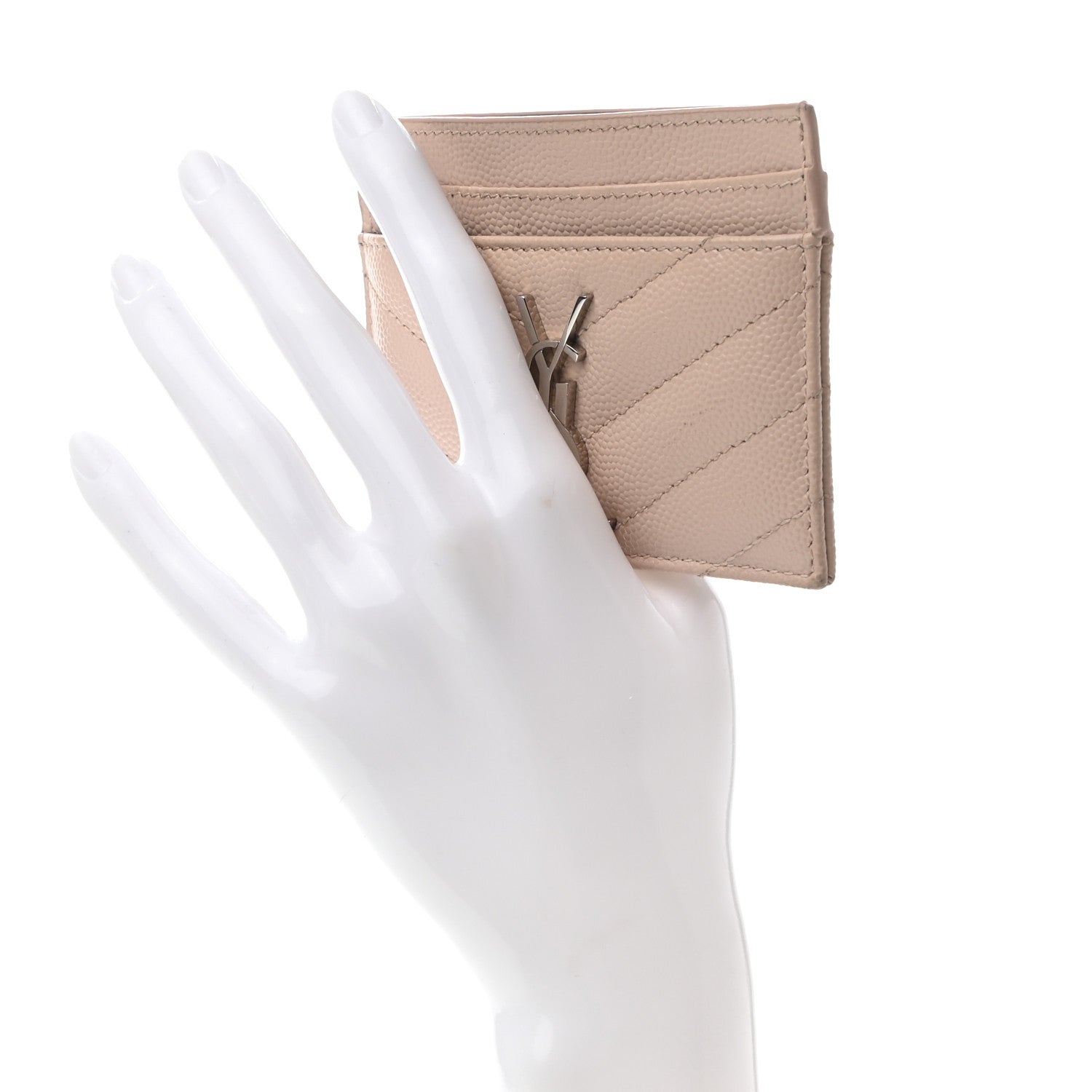 Saint Laurent Grain De Poudre Matelasse Chevron Monogram Credit Card Case Marble Pink 2 of 7