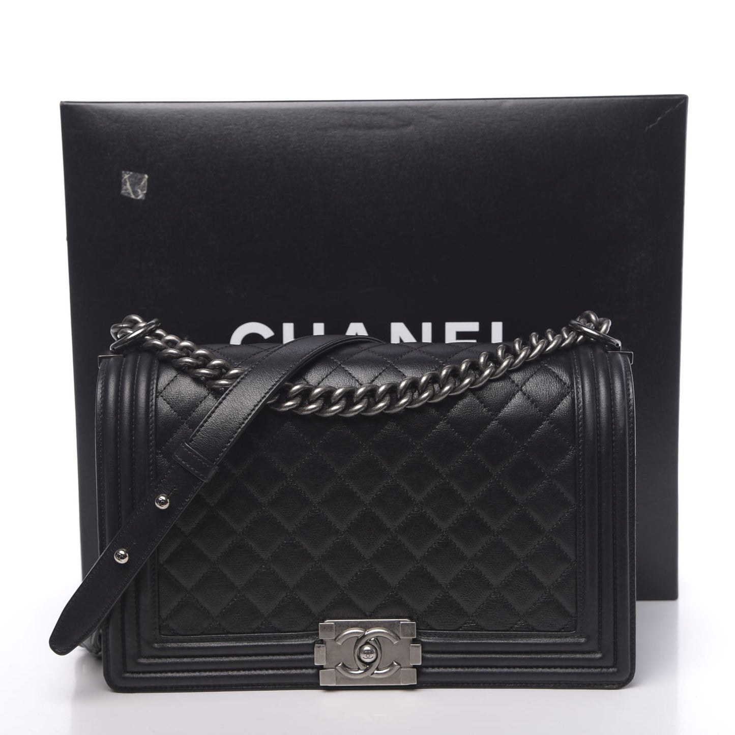 Metallic Calfskin Quilted New Medium Boy Flap Black