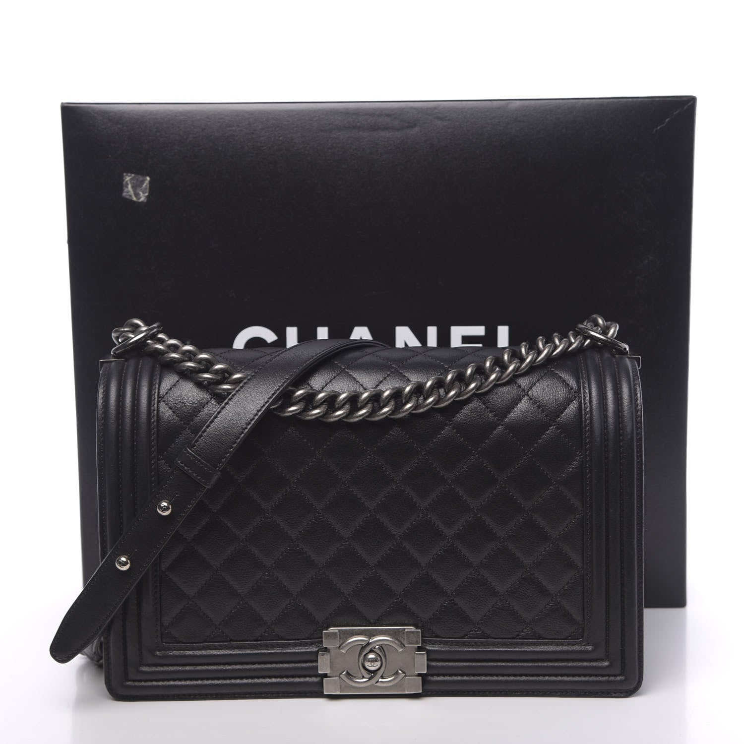 Chanel Metallic Calfskin Quilted New Medium Boy Flap Black 11 of 11