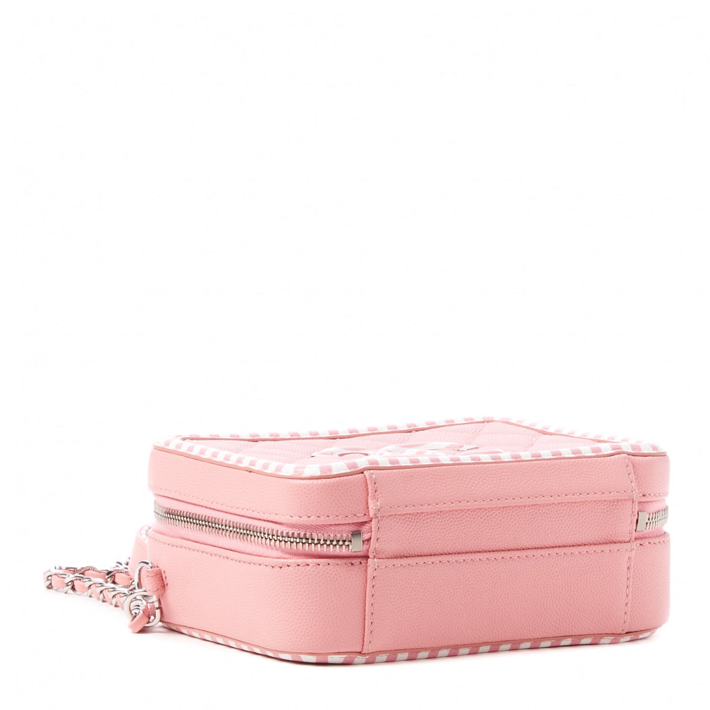 Caviar Quilted Striped Small CC Filigree Vanity Case Pink White