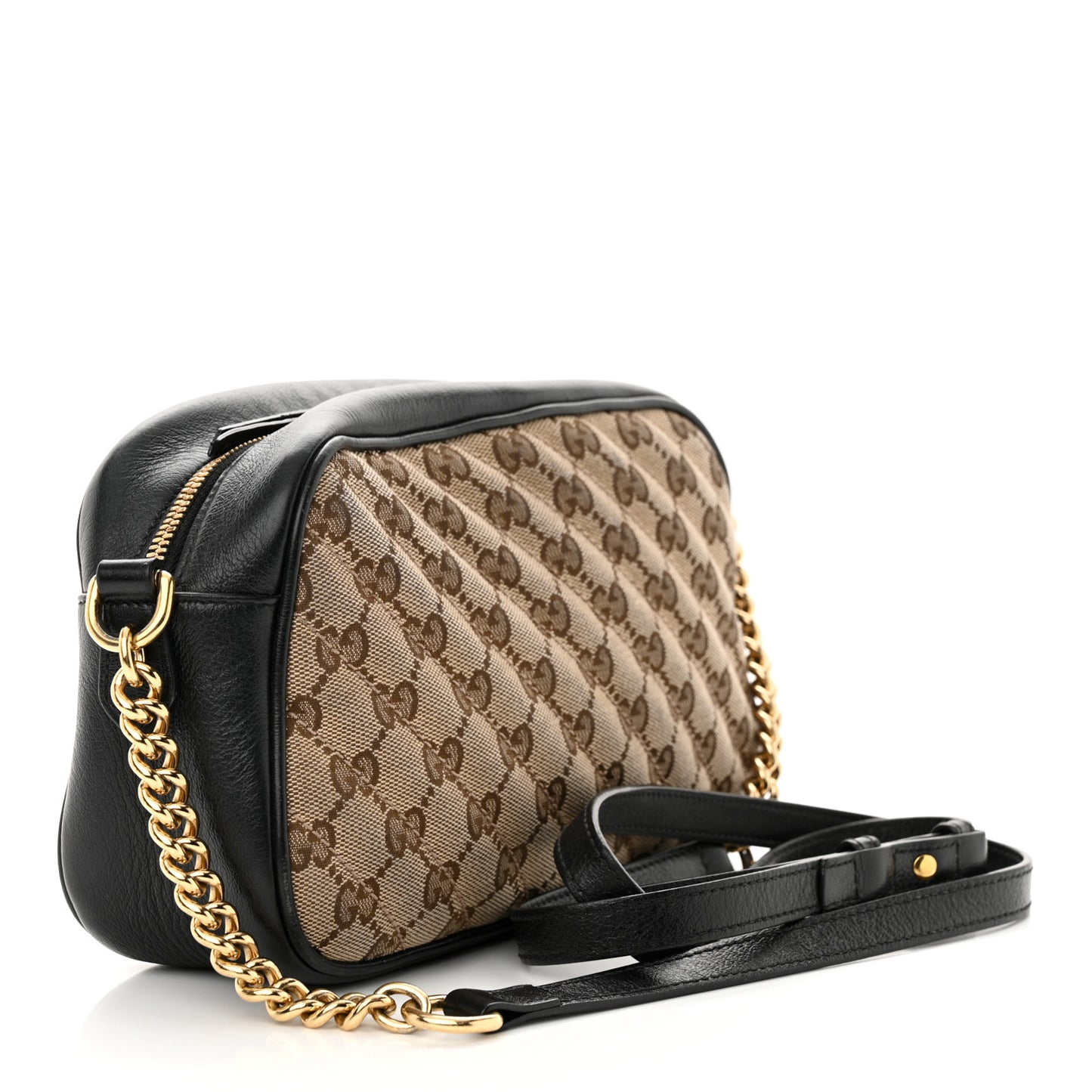 Monogram Matelasse Diagonal Small GG Marmont Chain Shoulder Bag Beige Black