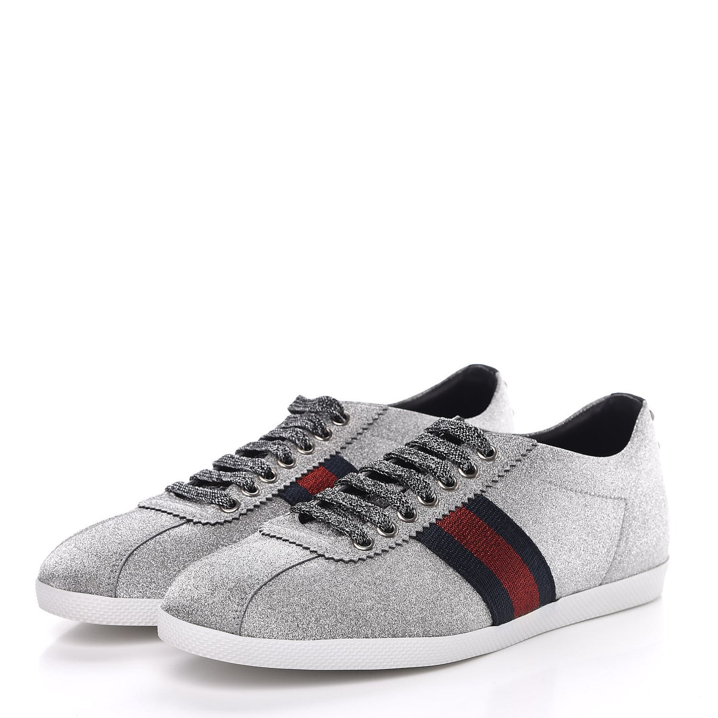 Glitter Fabric Studded Web Womens Sneakers 39.5 Silver