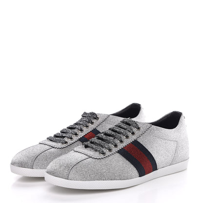 Gucci Glitter Fabric Studded Web Womens Sneakers 39.5 Silver 3 of 8