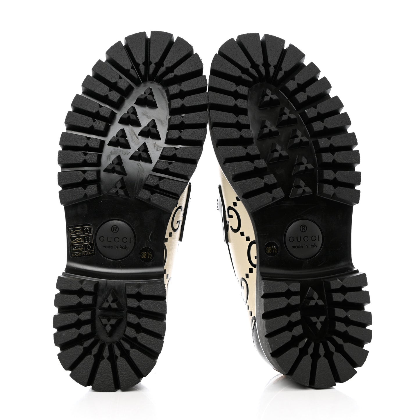 Azalea Calfskin GG Monogram Bi-Color Debossed Womens Harald Horsebit 25mm Platform Loafers 38.5 Mystic White Black