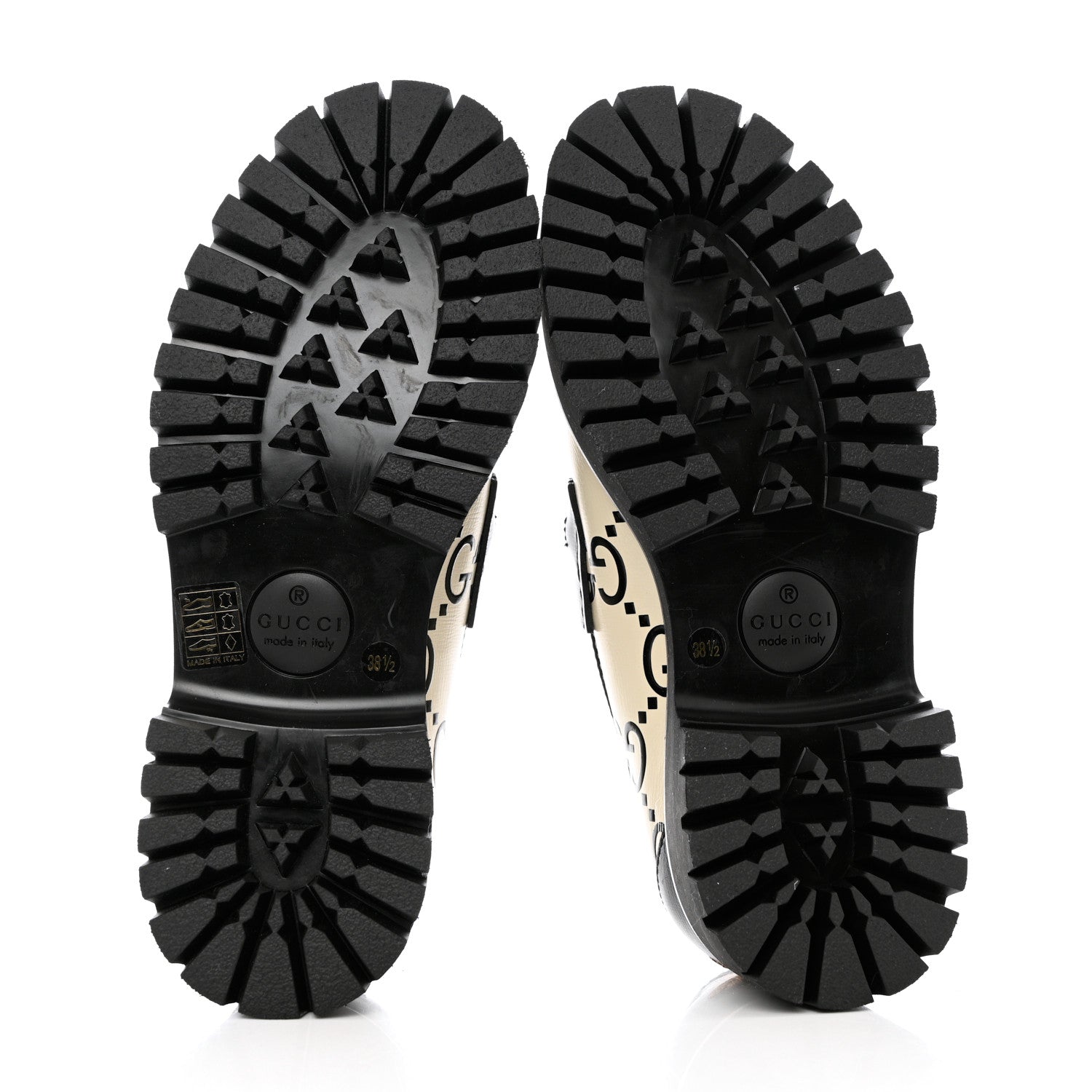 Gucci Azalea Calfskin GG Monogram Bi-Color Debossed Womens Harald Horsebit 25mm Platform Loafers 38.5 Mystic White Black 5 of 10