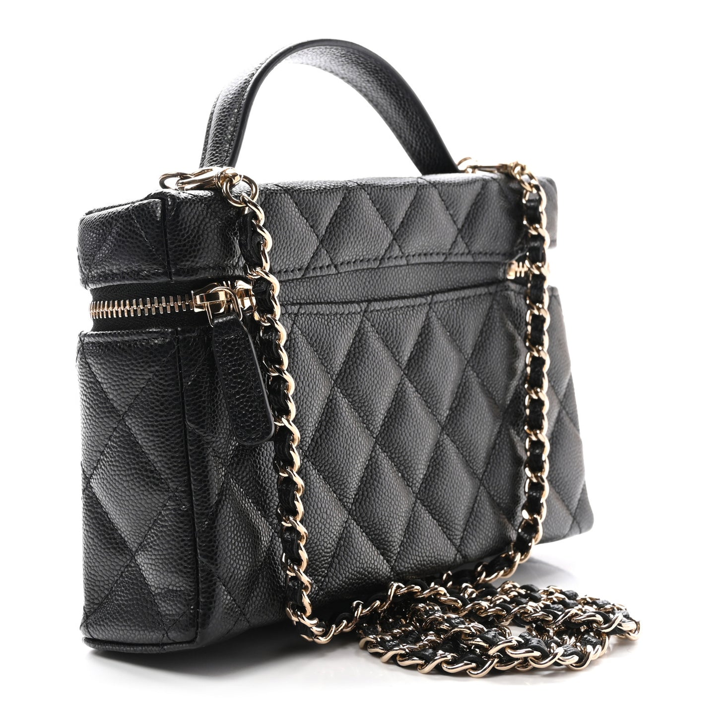 Caviar Quilted Top Handle Slim Vanity With Chain Black