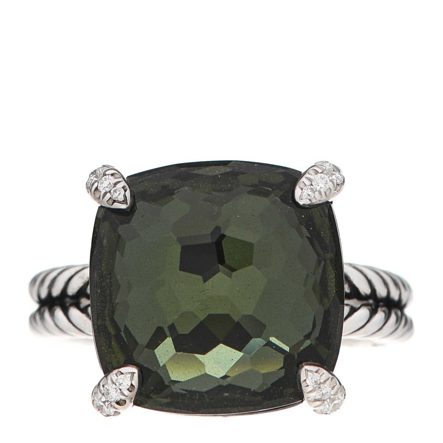 Sterling Silver Diamond Green Orchid 14mm Chatelaine Ring 54 6.75