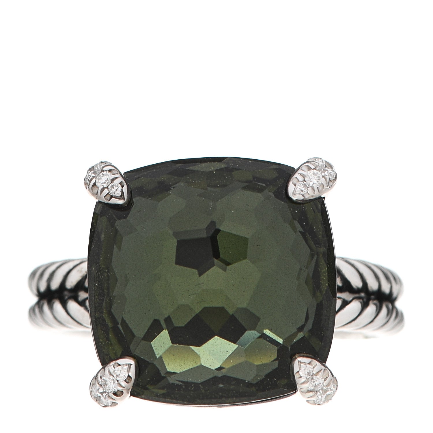 David Yurman Sterling Silver Diamond Green Orchid 14mm Chatelaine Ring 54 6.75 1 of 5