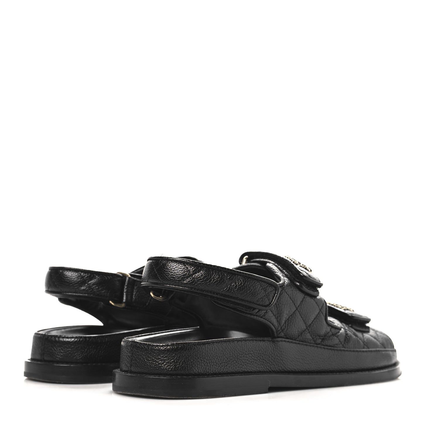 Grained Calfskin Velcro Dad Sandals 38 Black