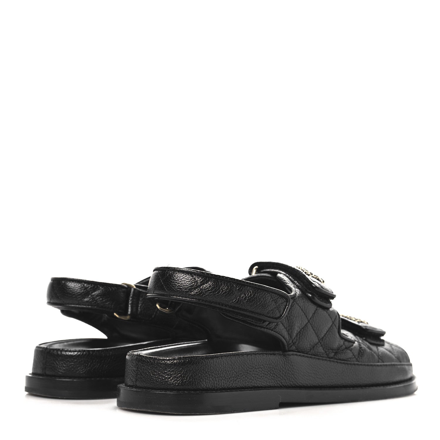 Chanel Grained Calfskin Velcro Dad Sandals 38 Black 5 of 9
