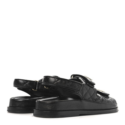 Chanel Grained Calfskin Velcro Dad Sandals 38 Black 5 of 9