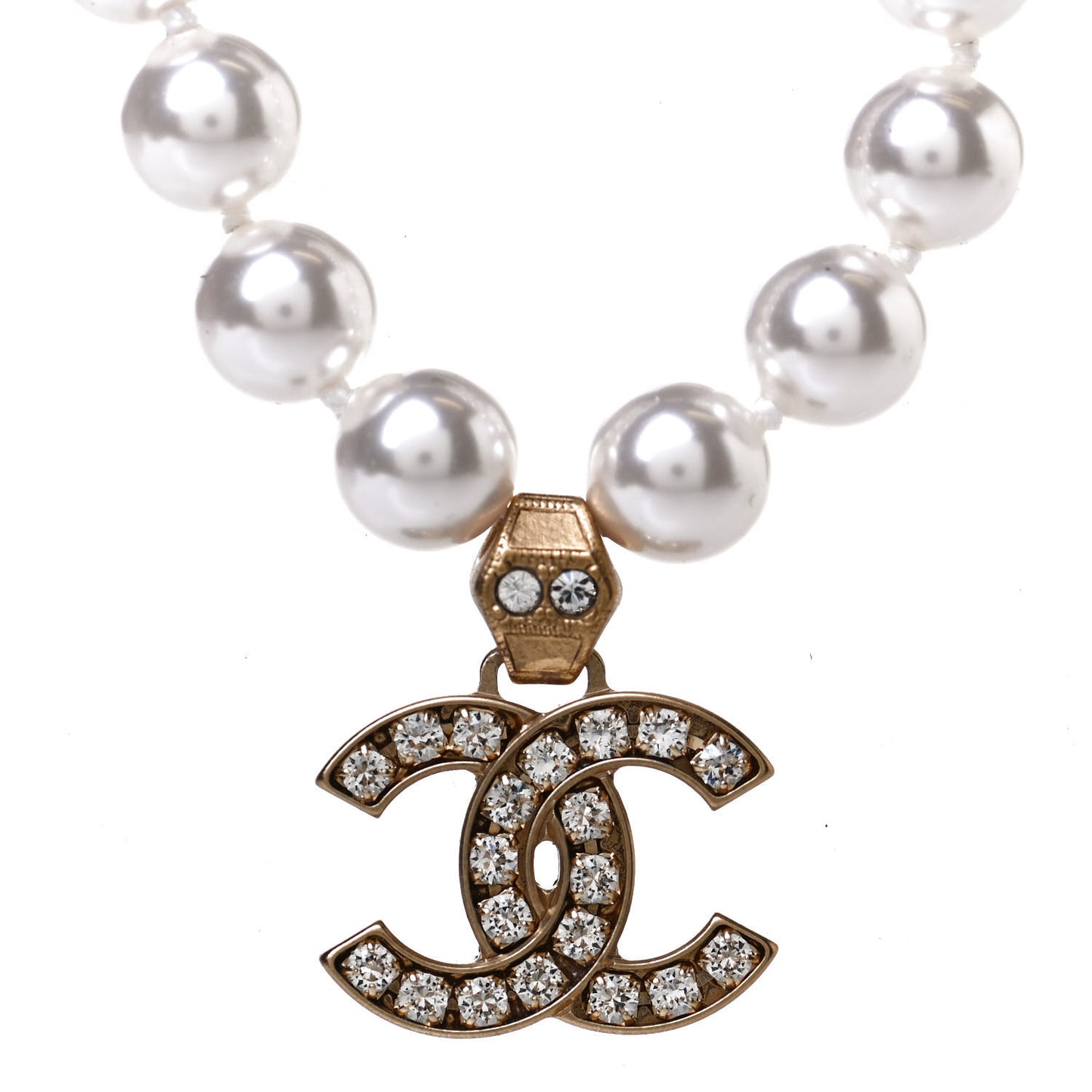 Pearl Crystal CC Short Necklace Gold