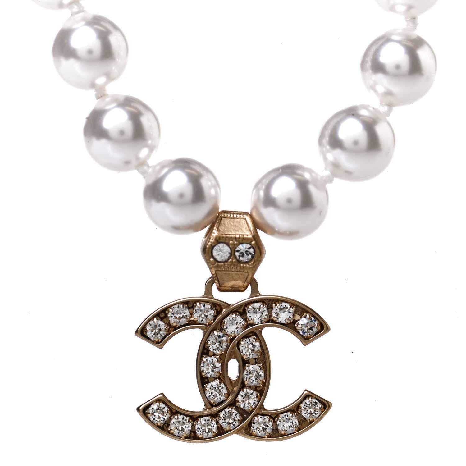 Chanel Pearl Crystal CC Short Necklace Gold 3 of 5