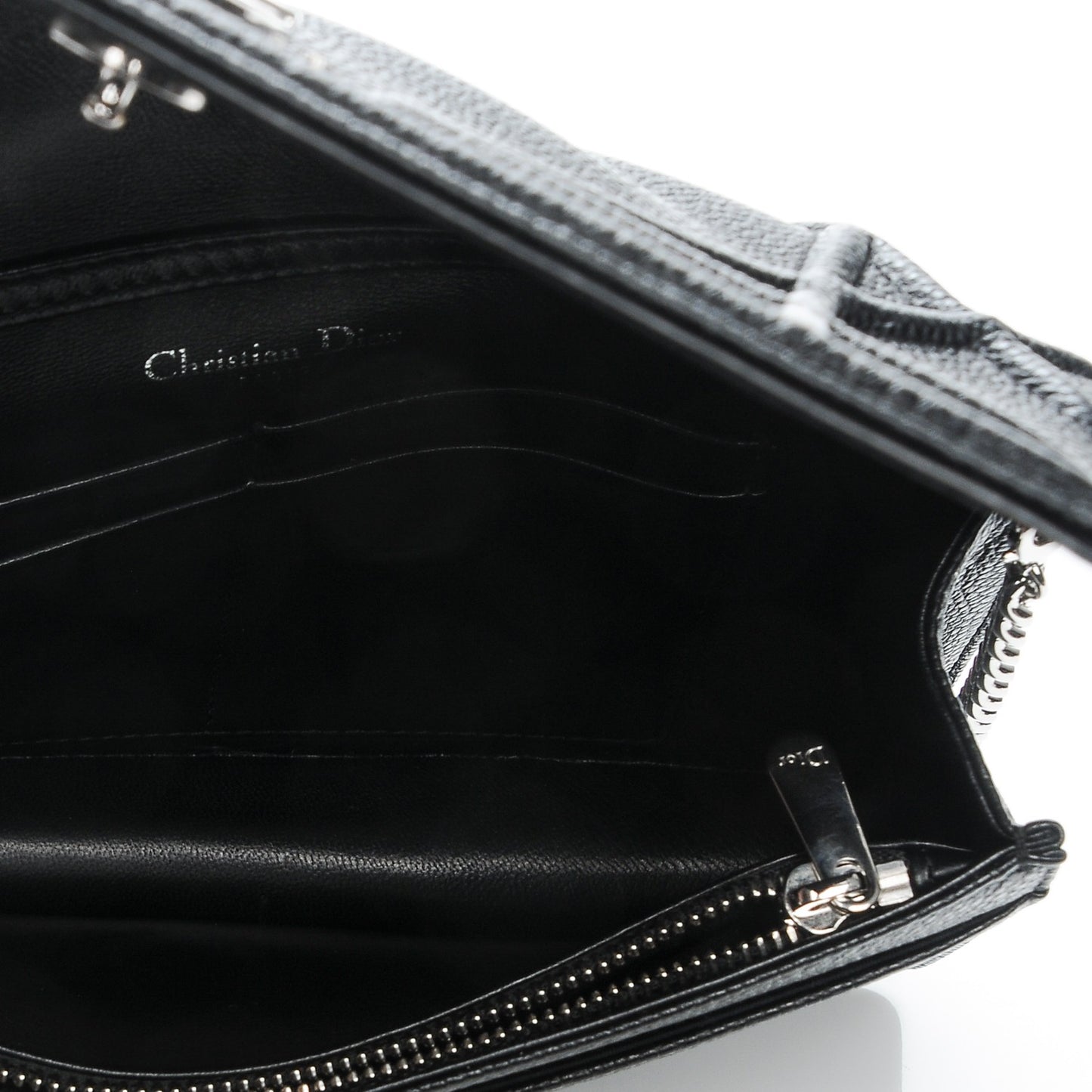 Grained Calfskin Diorama Wallet on Chain Pouch Black