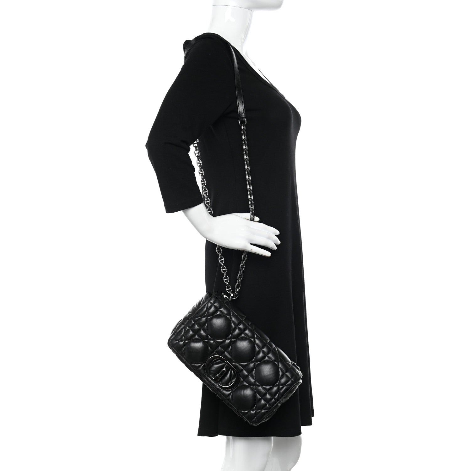 Christian Dior Calfskin Macrocannage Medium Caro Bag Black 2 of 11