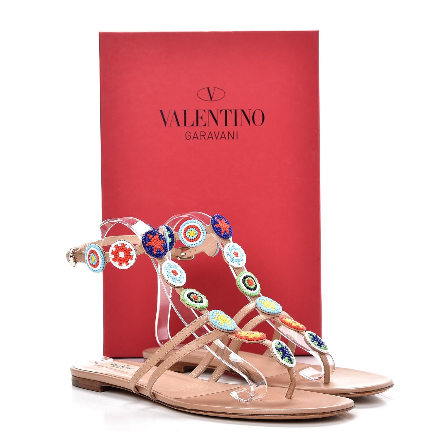 Valentino Garavani Nappa Beaded Medallion Ankle Wrap Flat Thong Sandals 40 Skin Sorbet 8 of 8