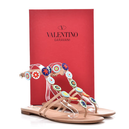 Valentino Garavani Nappa Beaded Medallion Ankle Wrap Flat Thong Sandals 40 Skin Sorbet 8 of 8