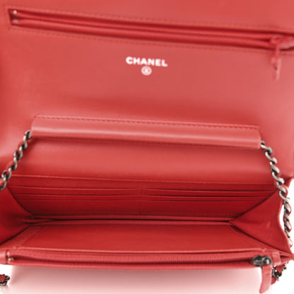 Chanel Lambskin Quilted Boy Wallet On Chain WOC Red 5 of 10