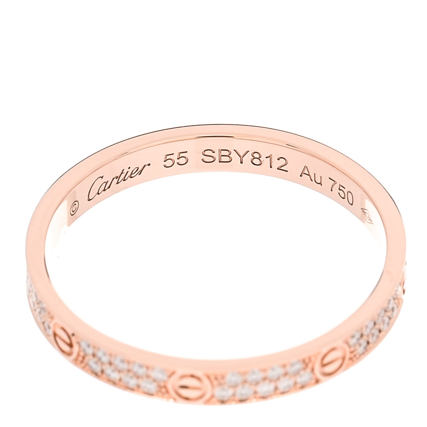 18K Pink Gold Diamond 2.6mm LOVE Paved Band Ring 55 7.25