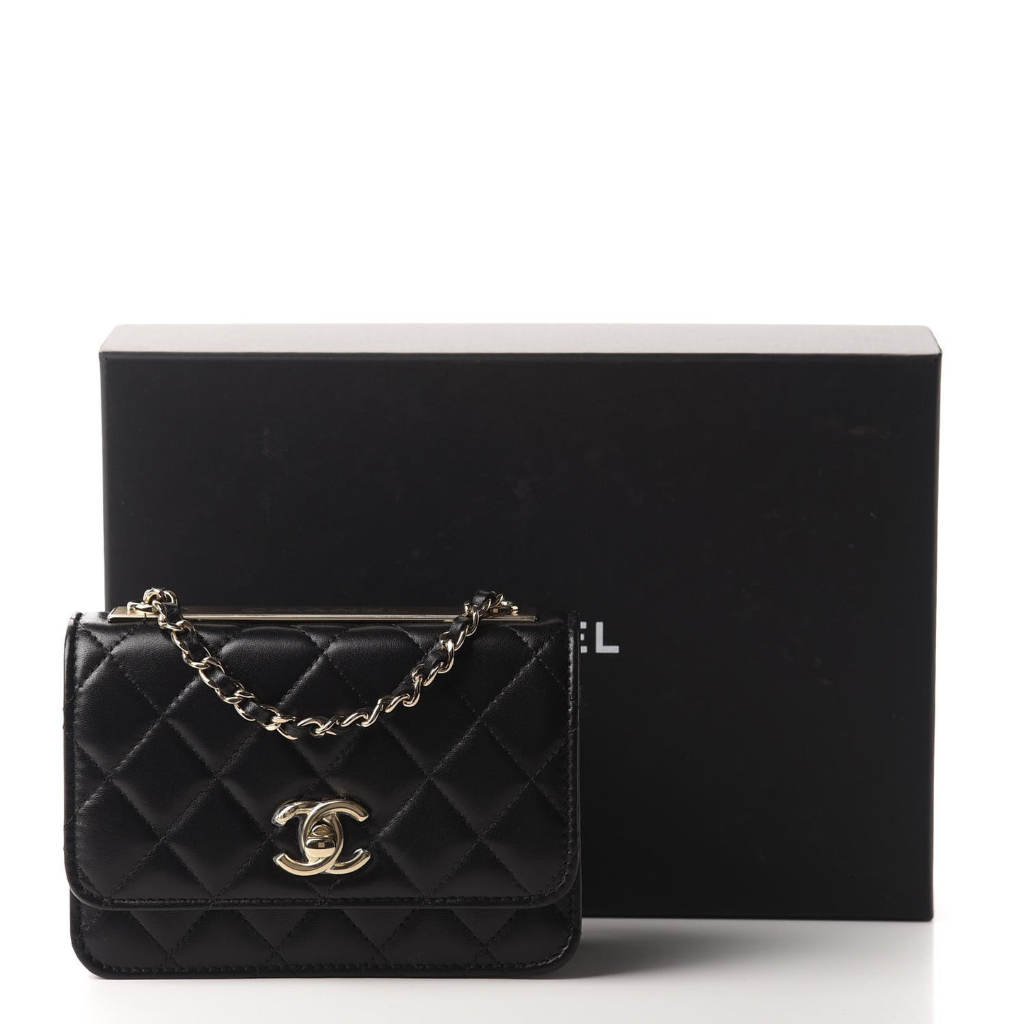 Lambskin Quilted Mini Trendy CC Wallet On Chain WOC Black