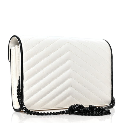 Saint Laurent Grain De Poudre Matelasse Monogram Chain Wallet White Black 2 of 10
