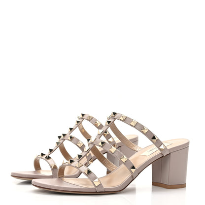Valentino Garavani Calfskin Rockstud 60mm Caged Slide Sandals 38 Poudre 3 of 8