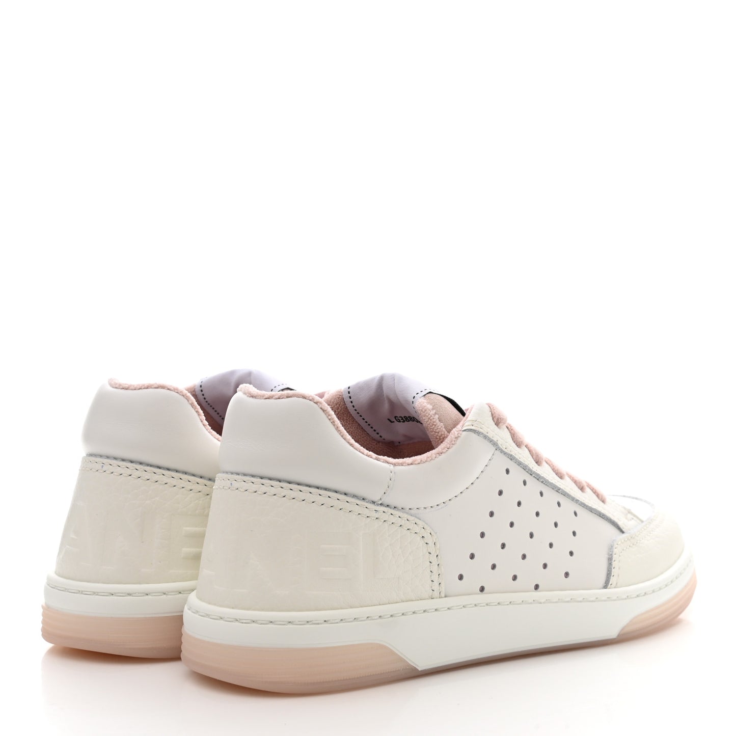 Grained Calfskin Fabric Womens Logo Sneakers 36 White Light Pink