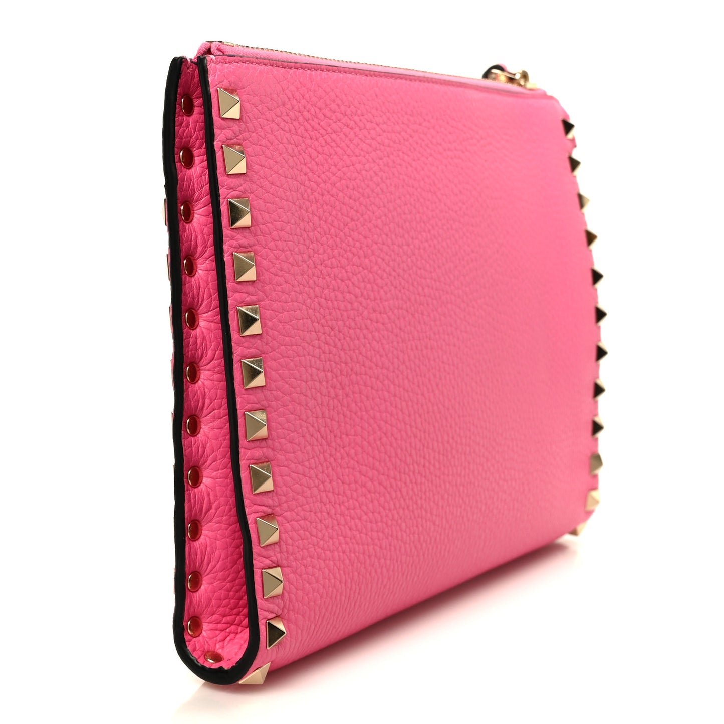 Pebbled Calfskin Medium Rockstud Flat Pouch Pink