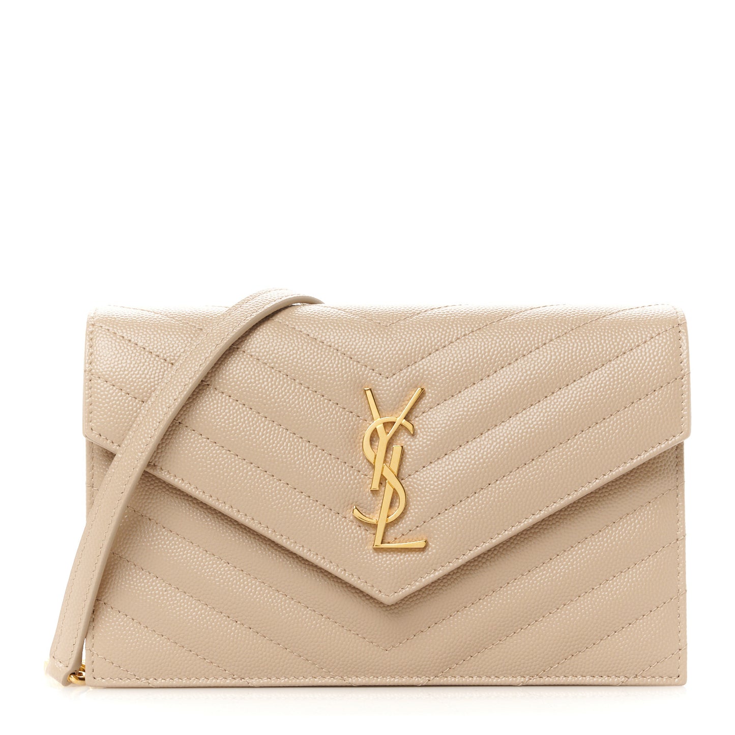 Grain De Poudre Matelasse Chevron Monogram Envelope Chain Wallet Dark Beige