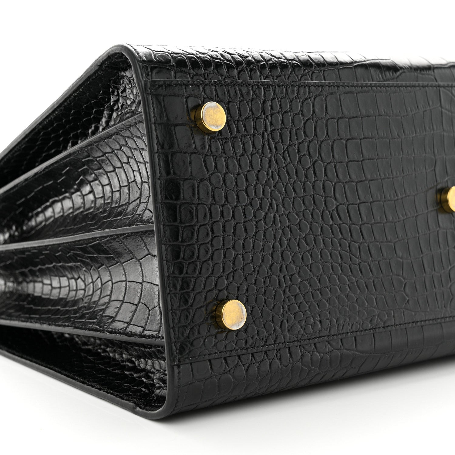Saint Laurent Calfskin Crocodile Embossed Small Sac de Jour Dusty Black 9 of 11