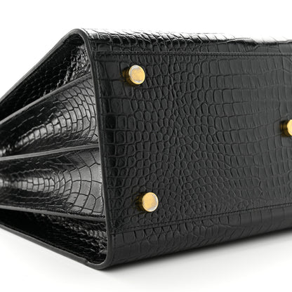 Saint Laurent Calfskin Crocodile Embossed Small Sac de Jour Dusty Black 9 of 11