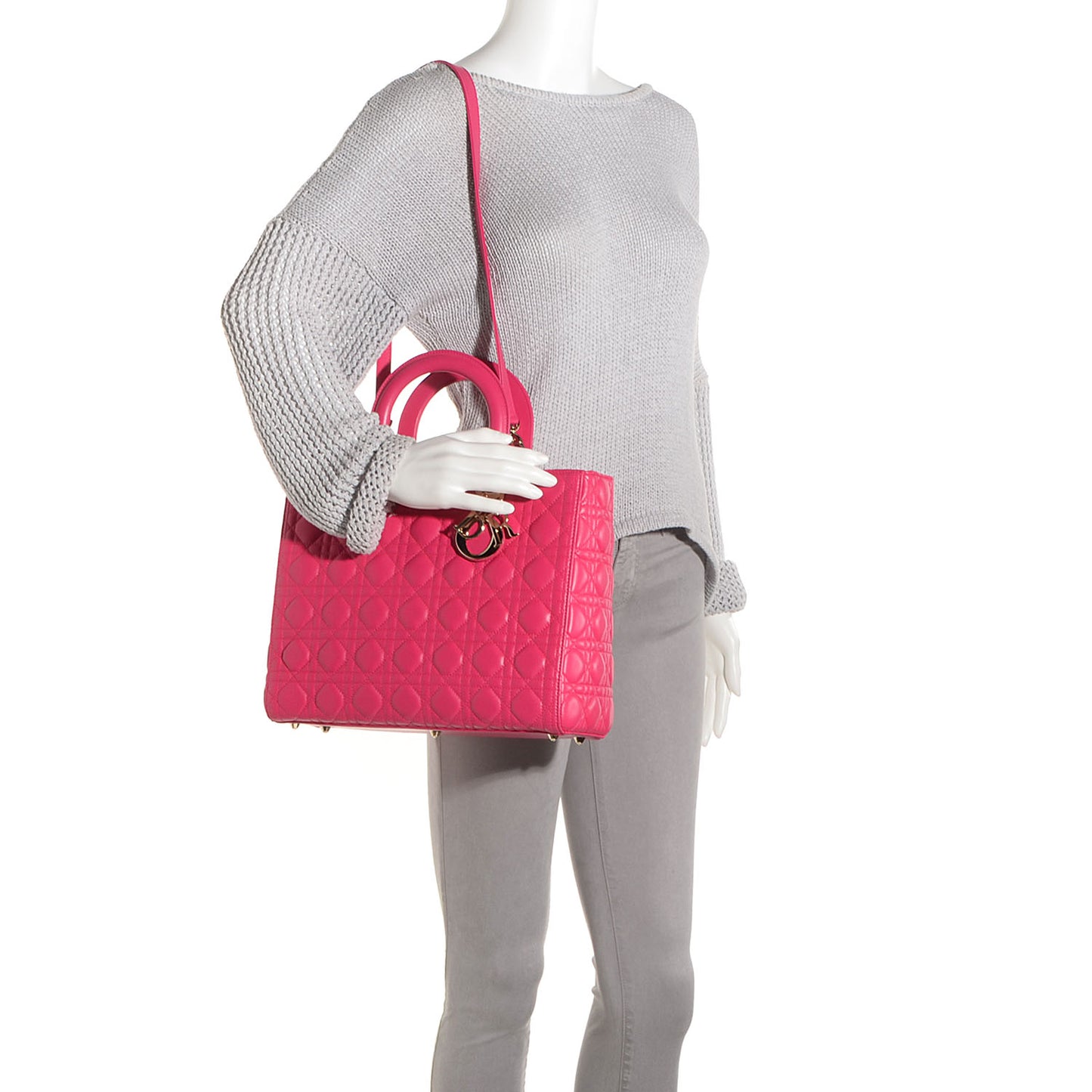 Lambskin Cannage Large Lady Dior Fuchsia
