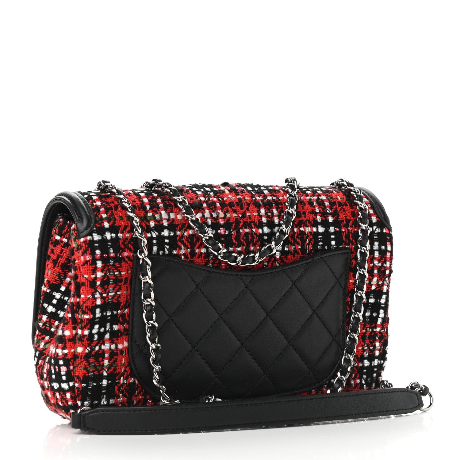 Chanel Tweed Lambskin Quilted Small CC Filigree Flap Red Black 3 of 9
