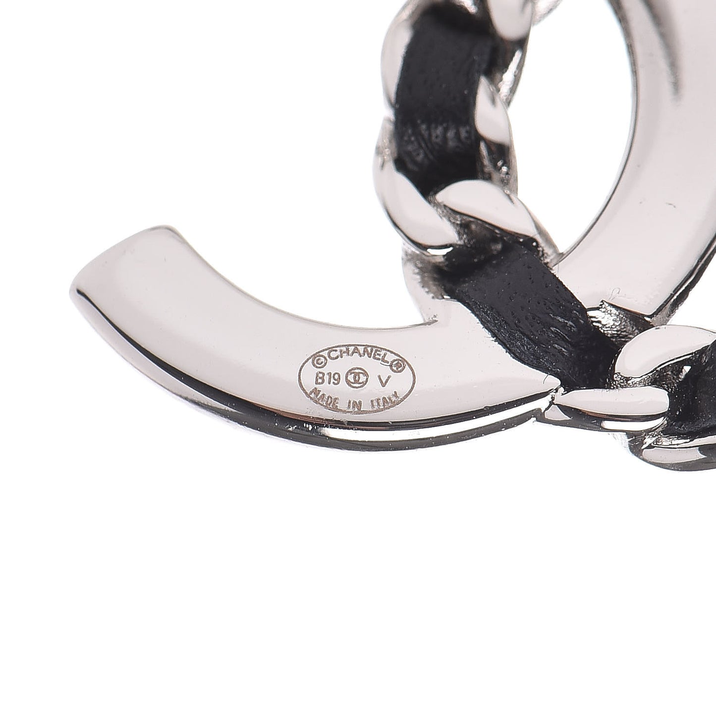 Crystal Baguette Lambskin Large CC Earrings Silver Black