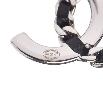 Chanel Crystal Baguette Lambskin Large CC Earrings Silver Black 3 of 5