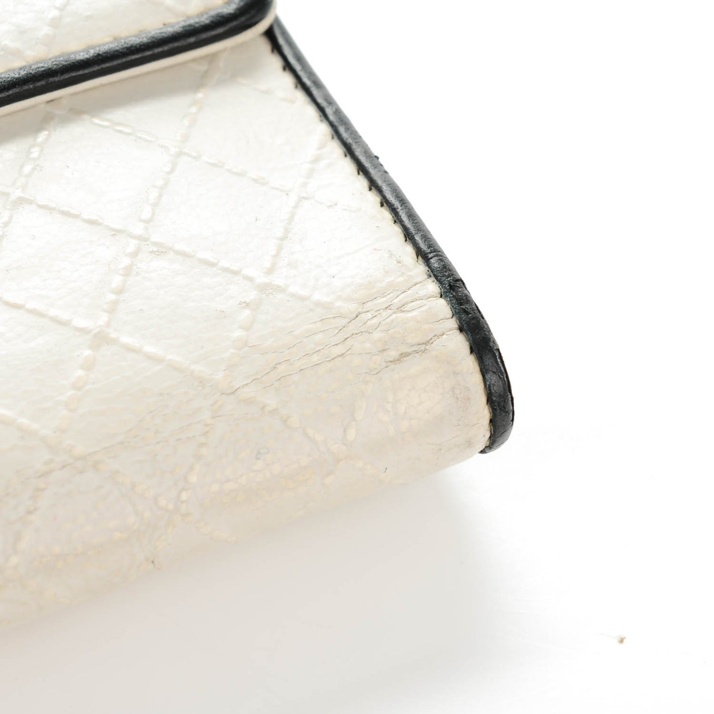 Calfskin Diamond Stitched Long Flap Wallet White