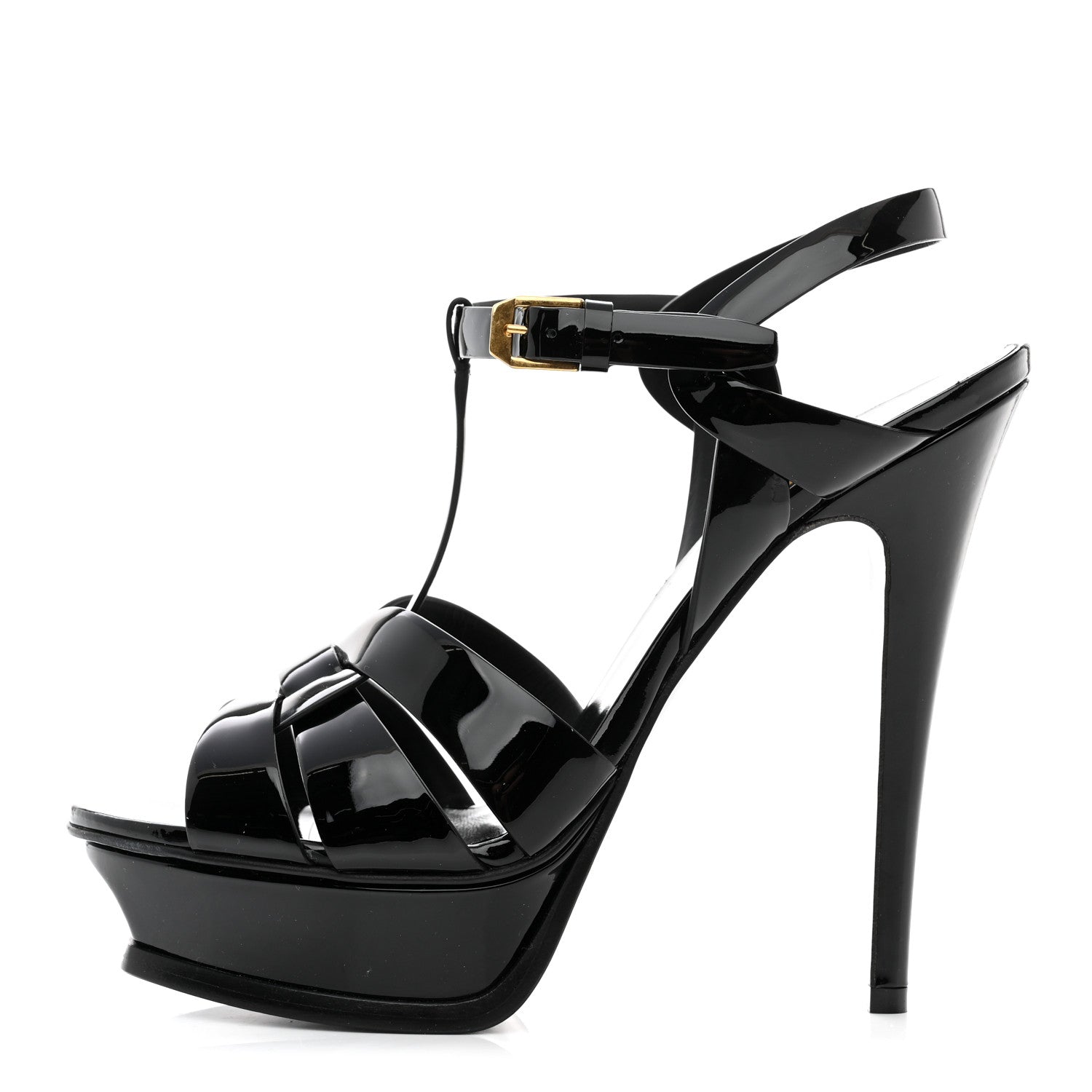 Saint Laurent Patent Tribute 105 Platform Sandals 38.5 Black 1 of 8
