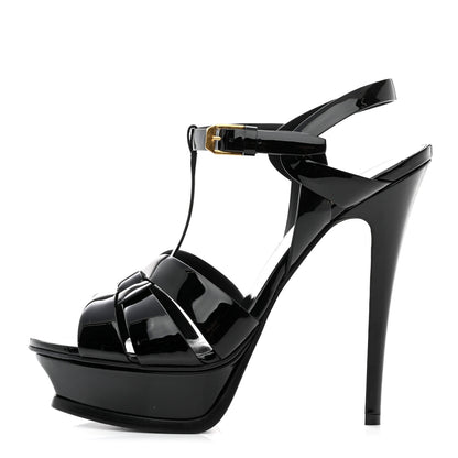 Saint Laurent Patent Tribute 105 Platform Sandals 38.5 Black 1 of 8