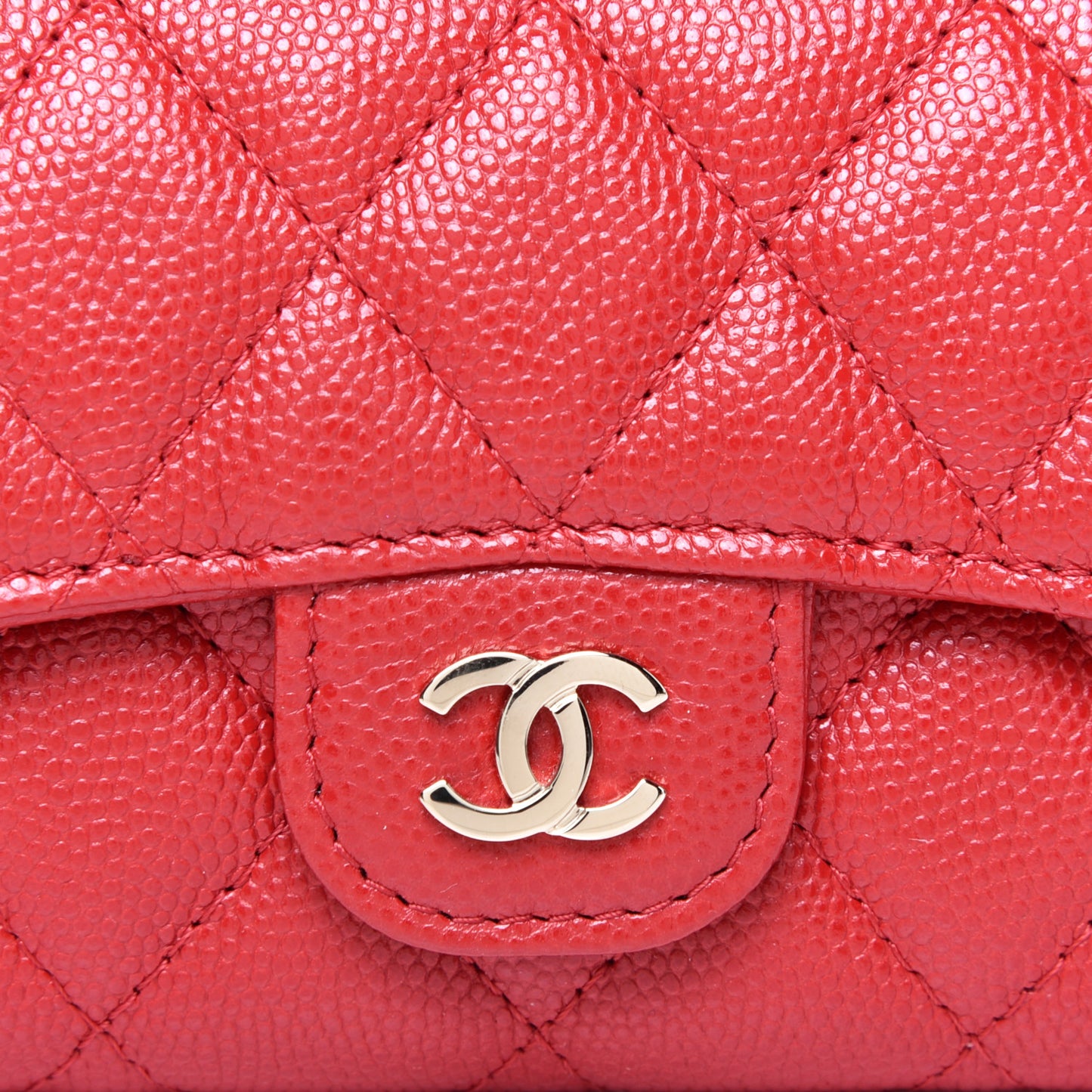 Caviar Quilted Flap Card Holder Wallet Red