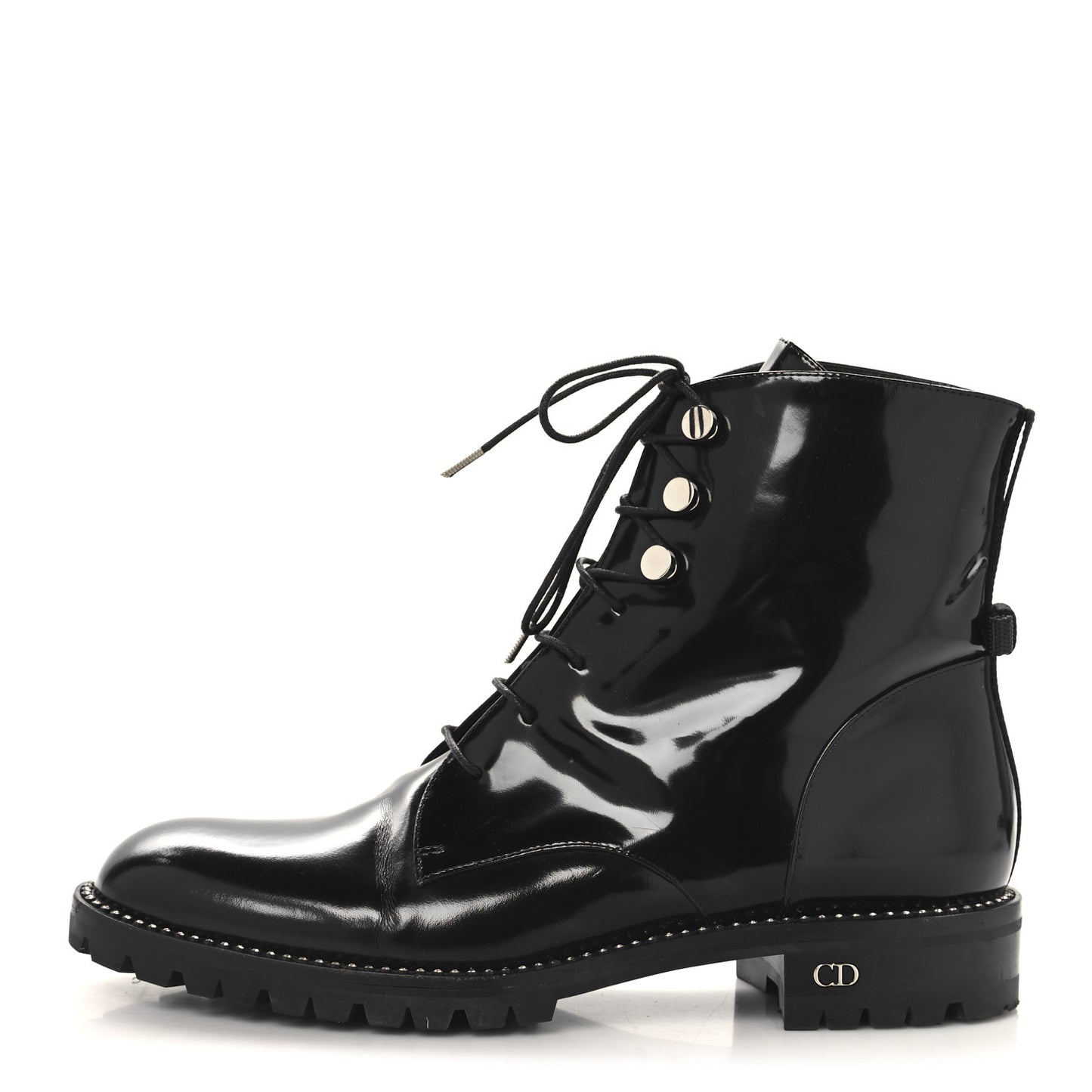 Patent Calfskin Rebelle Lace Up Boots 38.5 Black