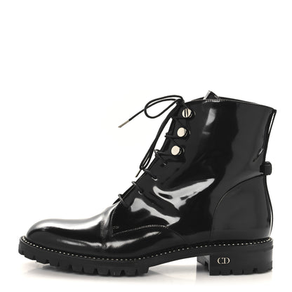 Christian Dior Patent Calfskin Rebelle Lace Up Boots 38.5 Black 1 of 9