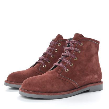 Chanel Suede Calfskin Womens Lace Up Short Boots 35.5 Burgundy 3 of 10