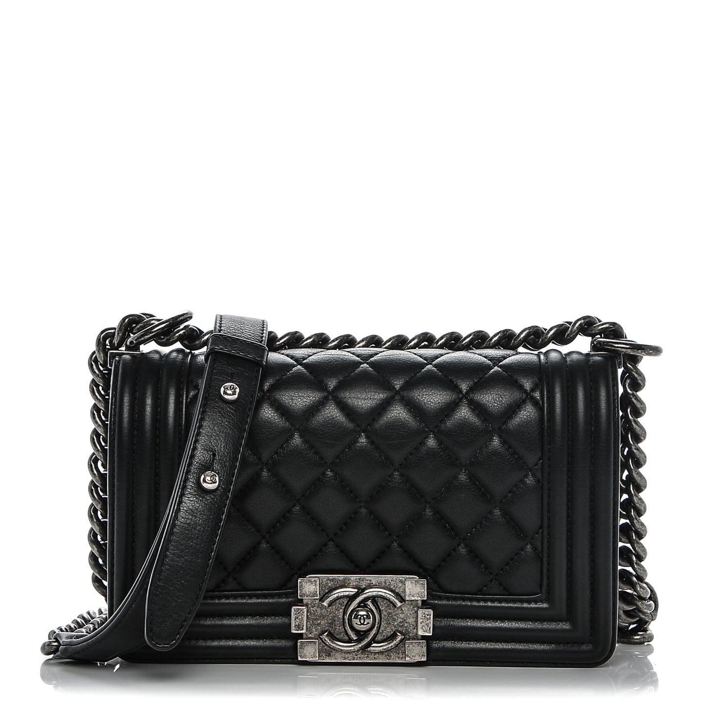 Calfskin Quilted Small Boy Flap Black